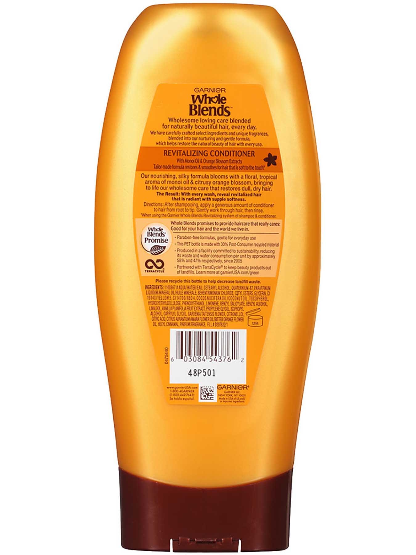 Back view of Revitalizing Conditioner with Monoi Oil and Orange Blossom Extracts.